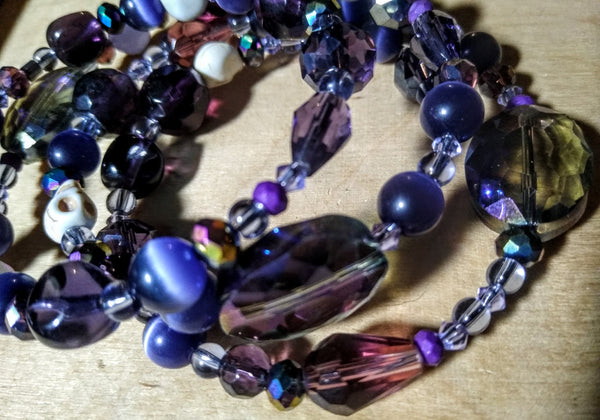 Shades of Purple Aurora Crystal Gothic Bracelet with Skulls