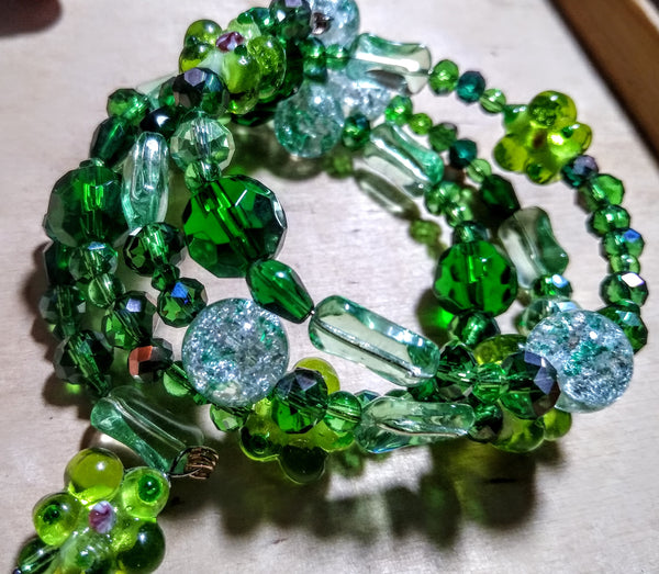 All The Greens Of Spring Lampwork and Crystal Bracelet