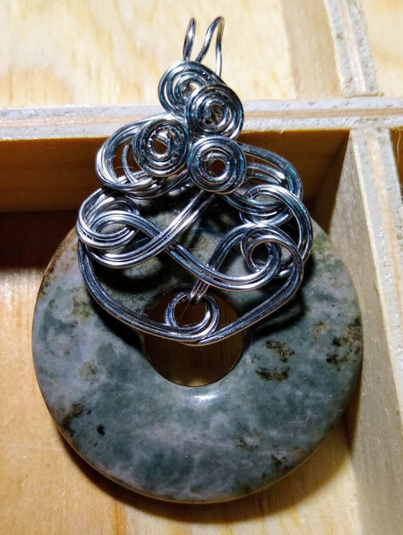 Celtic Fairystone Pendant-- Green Spotted Landscape Jasper