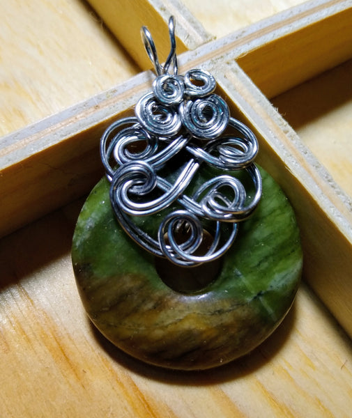 Celtic Fairystone Pendant-- Green and Brown Jasper