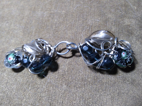 Art Glass Heavy Duty Cloak/Cape Clasp--Silver, Gray, Blue - Antika Nueva