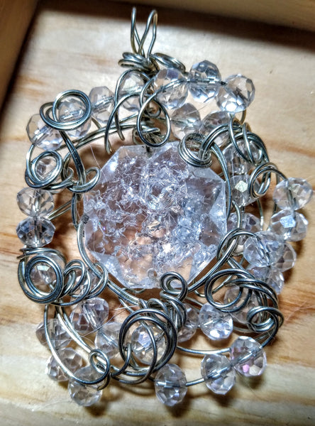 Shades of Snow --Vintage Art Glass Pendant