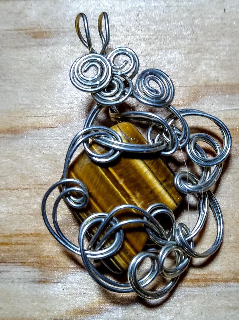 Tiger's Eye and Silverplated Wire Pendant