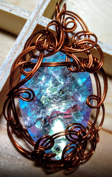 Antique Copper and Art Glass Pendant