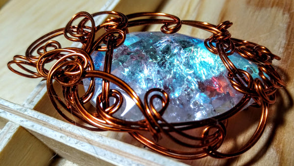 Antique Copper and Art Glass Pendant
