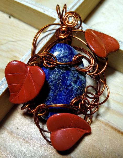 Fall Sky With Falling Leaves Lapis and Jasper Pendant
