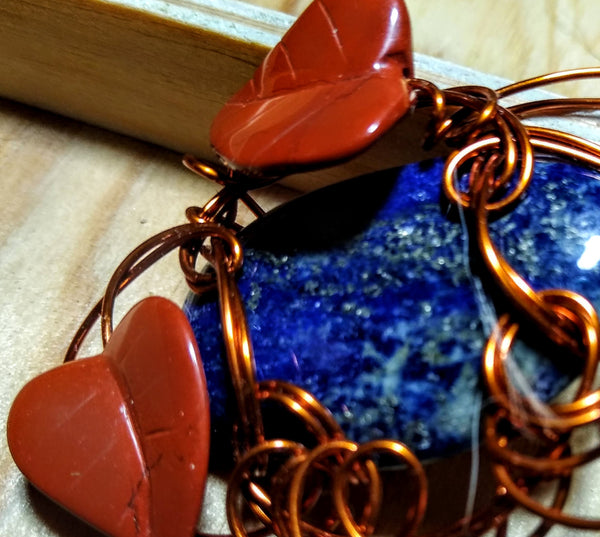 Fall Sky With Falling Leaves Lapis and Jasper Pendant