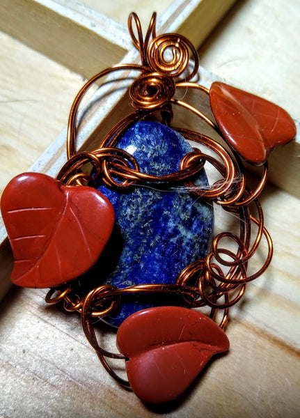 Fall Sky With Falling Leaves Lapis and Jasper Pendant