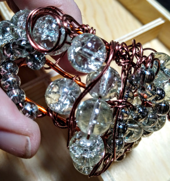 Late Fall Rain Cuff Bracelet-- Czech beads and Copper