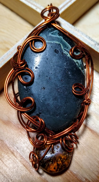 Antiquity-- Kumbaba Jasper and Polish Amber pendant