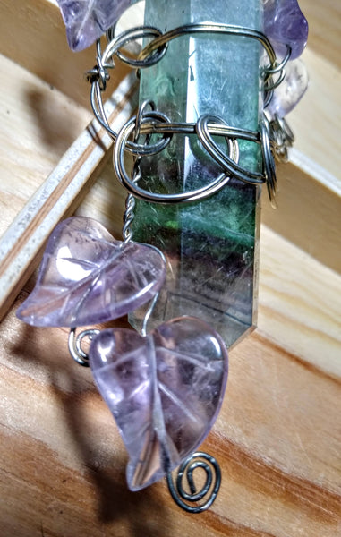 Our Lady of Balance-- fluorite crystal and amethyst pendant