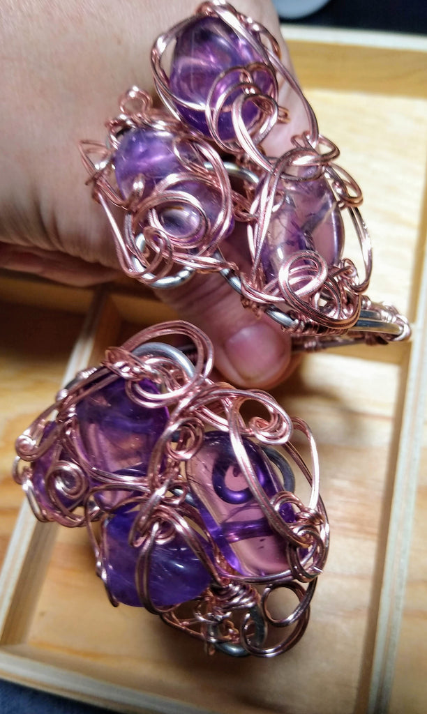 Commanding Amulet of Plenty-- copper and rose-gold plated wire amethyst bracelet