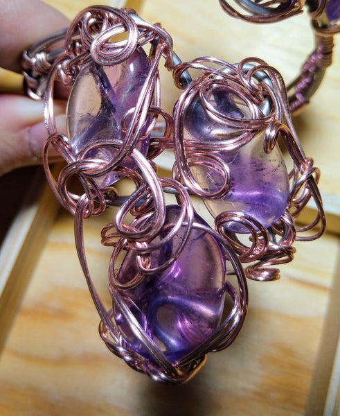 Commanding Amulet of Plenty-- copper and rose-gold plated wire amethyst bracelet