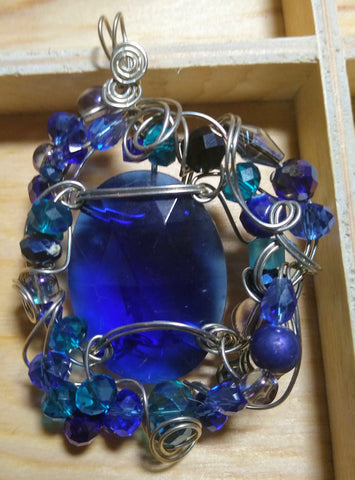 Shades and Shades and Shades of Blue Art Glass Pendant