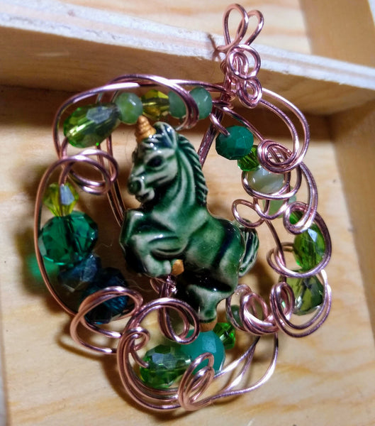 Magical Green Carousel Unicorn Pendant