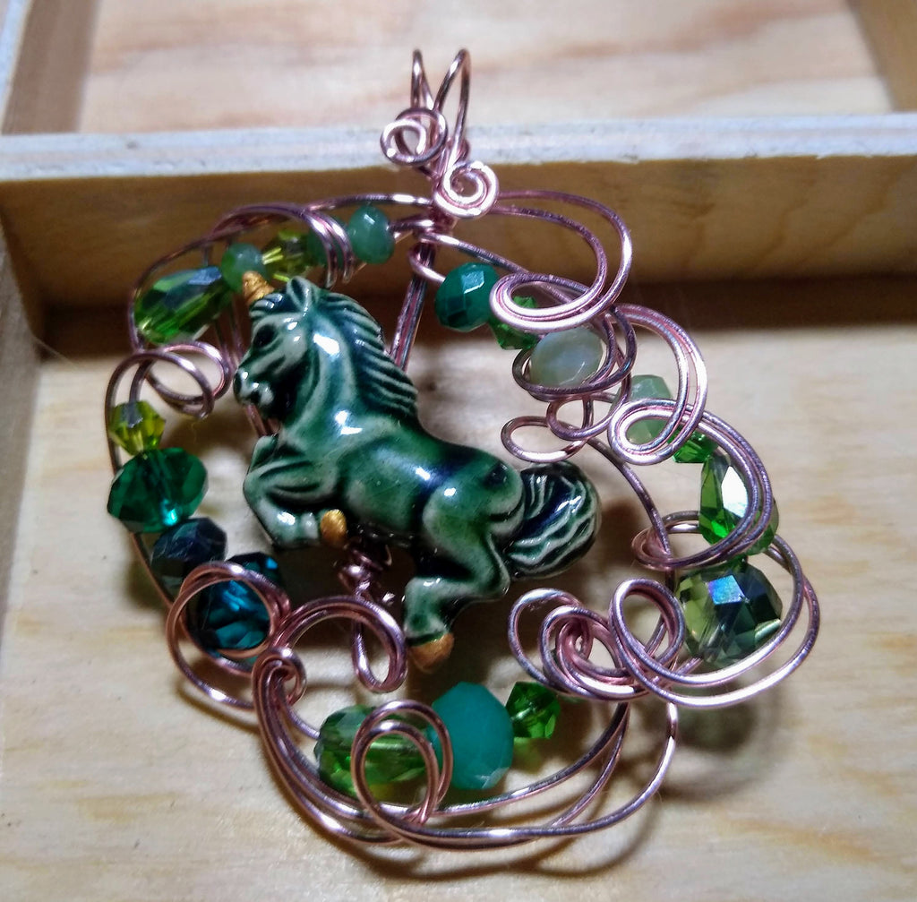 Magical Green Carousel Unicorn Pendant