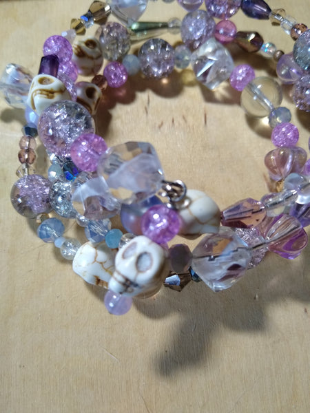 Glittergoth Lavender and Crystal Bracelet With Skulls