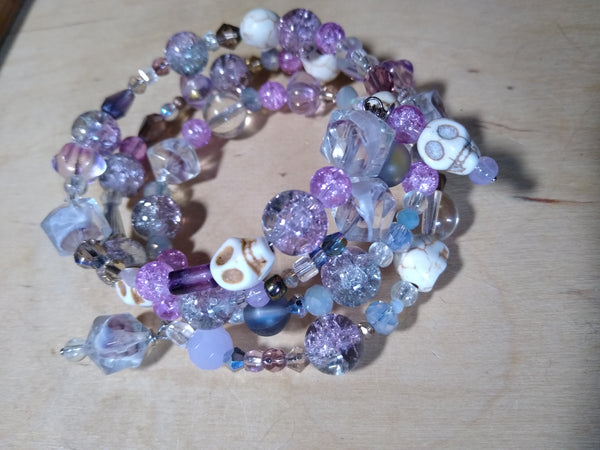 Glittergoth Lavender and Crystal Bracelet With Skulls