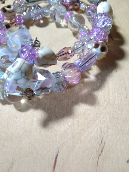 Glittergoth Lavender and Crystal Bracelet With Skulls