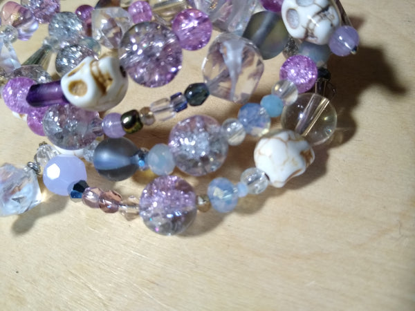 Glittergoth Lavender and Crystal Bracelet With Skulls