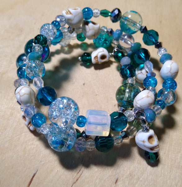 Mermaid Blue Gothic Crystal Bracelet With Skulls