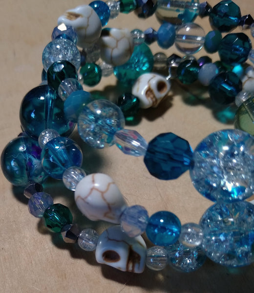 Mermaid Blue Gothic Crystal Bracelet With Skulls