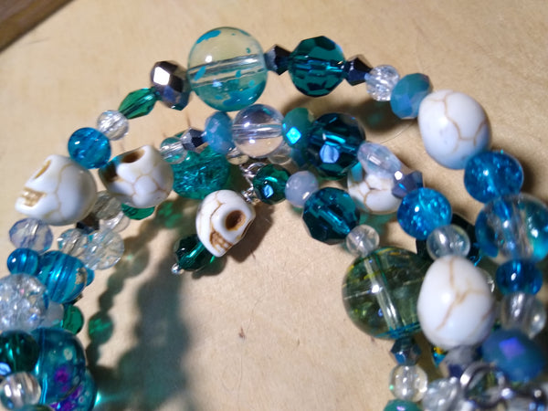 Mermaid Blue Gothic Crystal Bracelet With Skulls