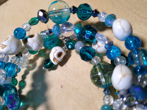 Mermaid Blue Gothic Crystal Bracelet With Skulls