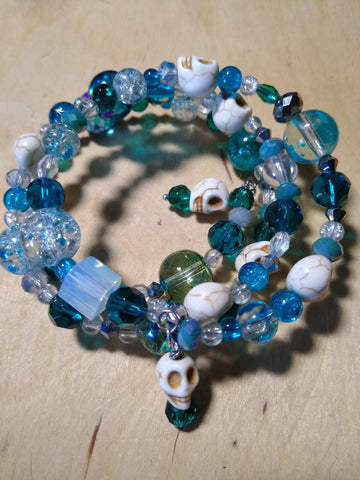 Mermaid Blue Gothic Crystal Bracelet With Skulls