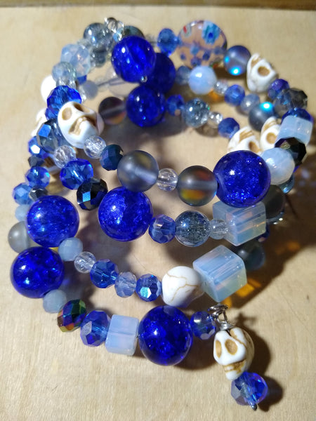Cobalt and Opalite Gothic Crystal Bracelet With Skulls