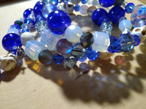 Cobalt and Opalite Gothic Crystal Bracelet With Skulls