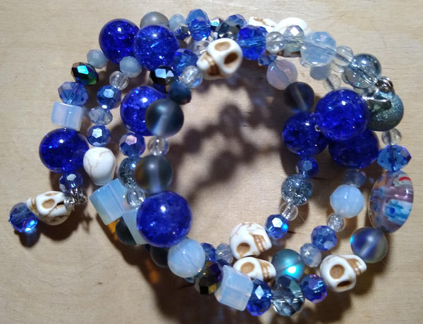 Cobalt and Opalite Gothic Crystal Bracelet With Skulls