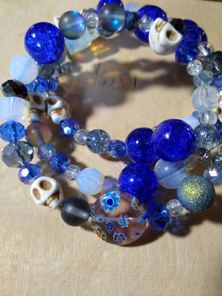Cobalt and Opalite Gothic Crystal Bracelet With Skulls