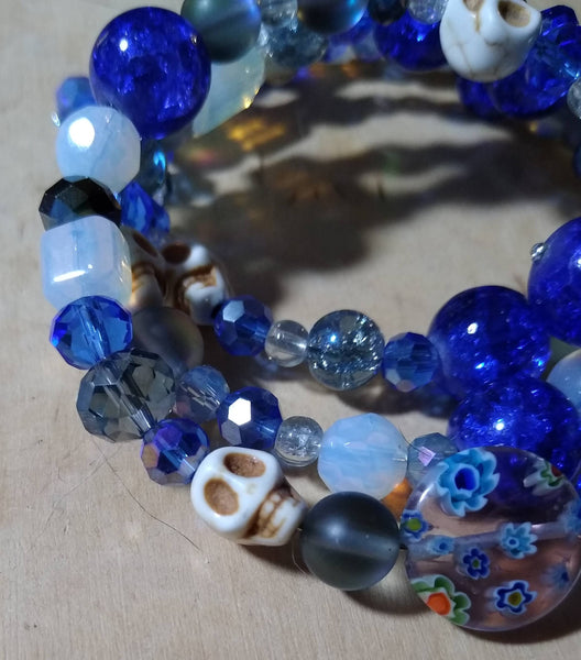 Cobalt and Opalite Gothic Crystal Bracelet With Skulls
