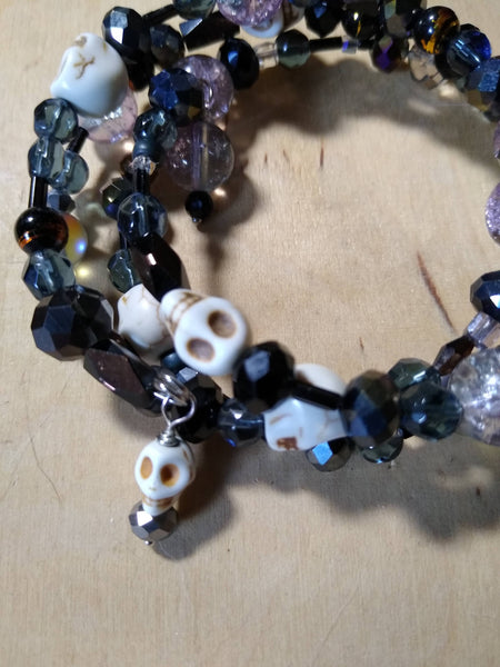 Grey and Black and Lavendar/Crystal Gothic Bracelet With Skulls