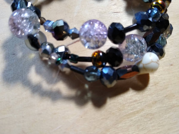 Grey and Black and Lavendar/Crystal Gothic Bracelet With Skulls