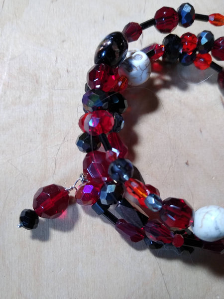Black and Dark Red Gothic Bracelet With Skulls