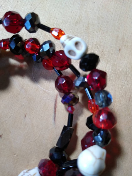 Black and Dark Red Gothic Bracelet With Skulls