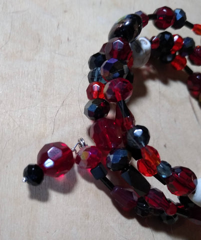 Black and Dark Red Gothic Bracelet With Skulls