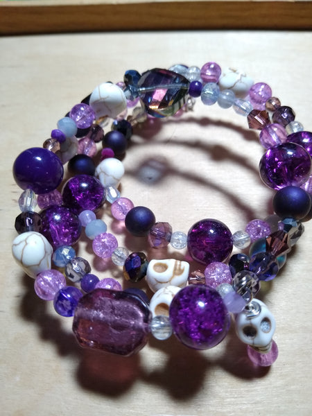 Intensely Purple Crystal Gothic Bracelet With Skulls