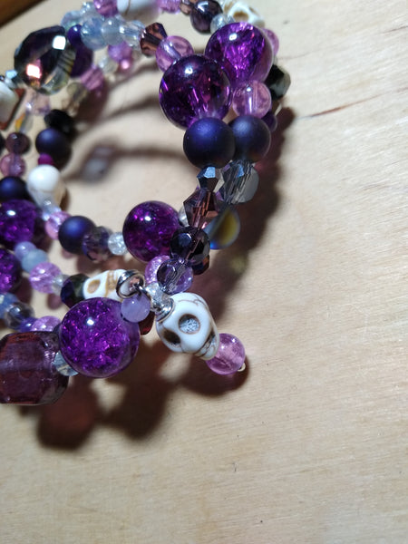 Intensely Purple Crystal Gothic Bracelet With Skulls