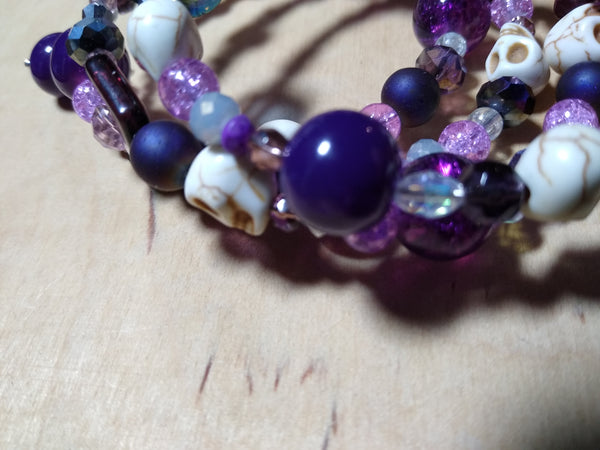 Intensely Purple Crystal Gothic Bracelet With Skulls