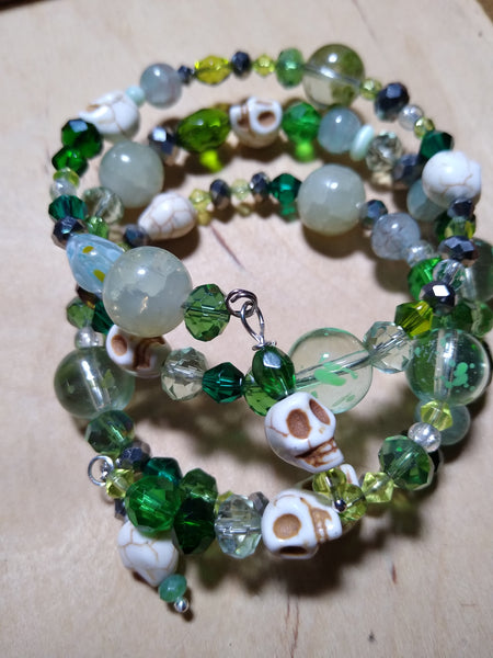 Hedgewitch Spring Green Crystal Gothic Bracelet With Skulls