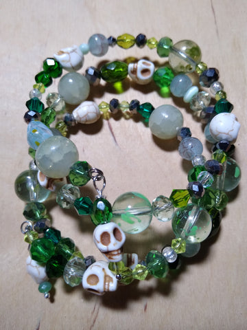 Hedgewitch Spring Green Crystal Gothic Bracelet With Skulls