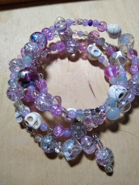 Pastel and Pushy Pink Crystal Gothic Bracelet With Skulls