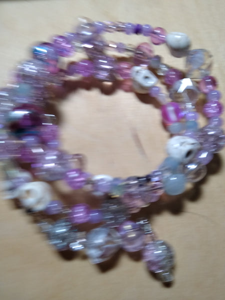 Pastel and Pushy Pink Crystal Gothic Bracelet With Skulls