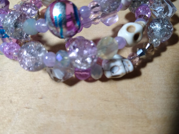 Pastel and Pushy Pink Crystal Gothic Bracelet With Skulls