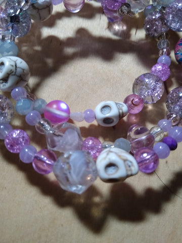 Pastel and Pushy Pink Crystal Gothic Bracelet With Skulls