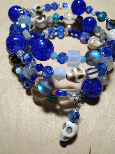 Cobalt and Crystal Gothic Bracelet With Skulls