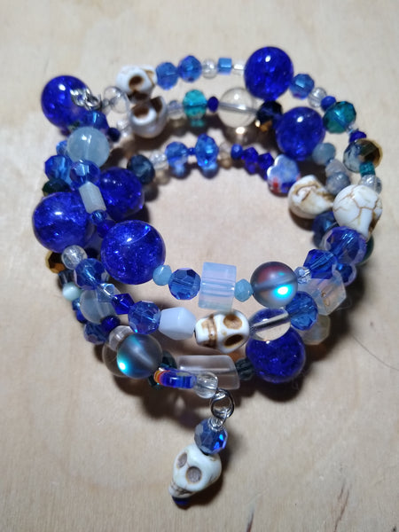 Cobalt and Crystal Gothic Bracelet With Skulls
